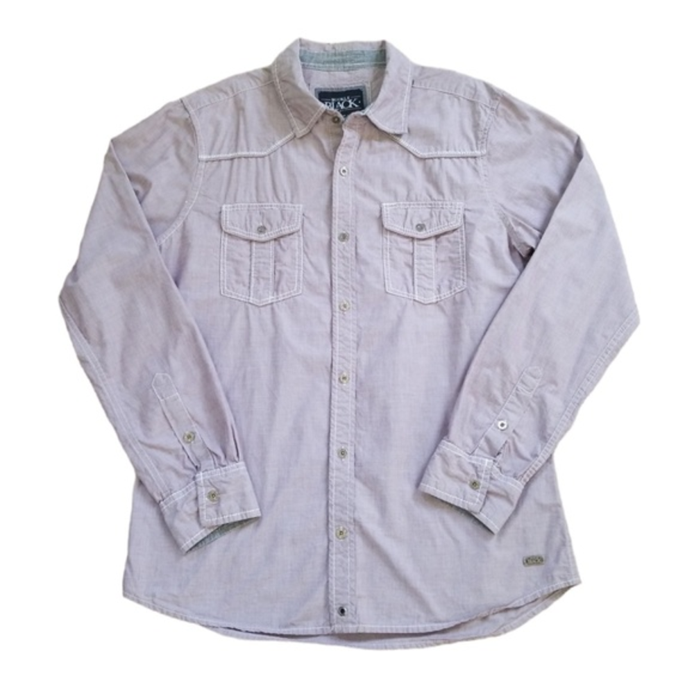 Buckle Black Men's Light Purple Chambray Slim Fit Casual Cotton Shirt Sz. L